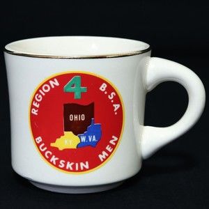 Boy Scouts VTG BSA Ceramic Mug Region 4 Buckskin Men Ohio, Kentucky Gold Rim Cup